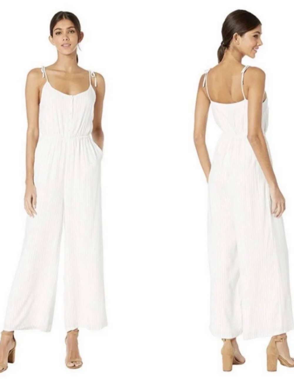 Cupcakes and Cashmere Cream Striped Tie-Shoulder Jumpsuit size medium NWT